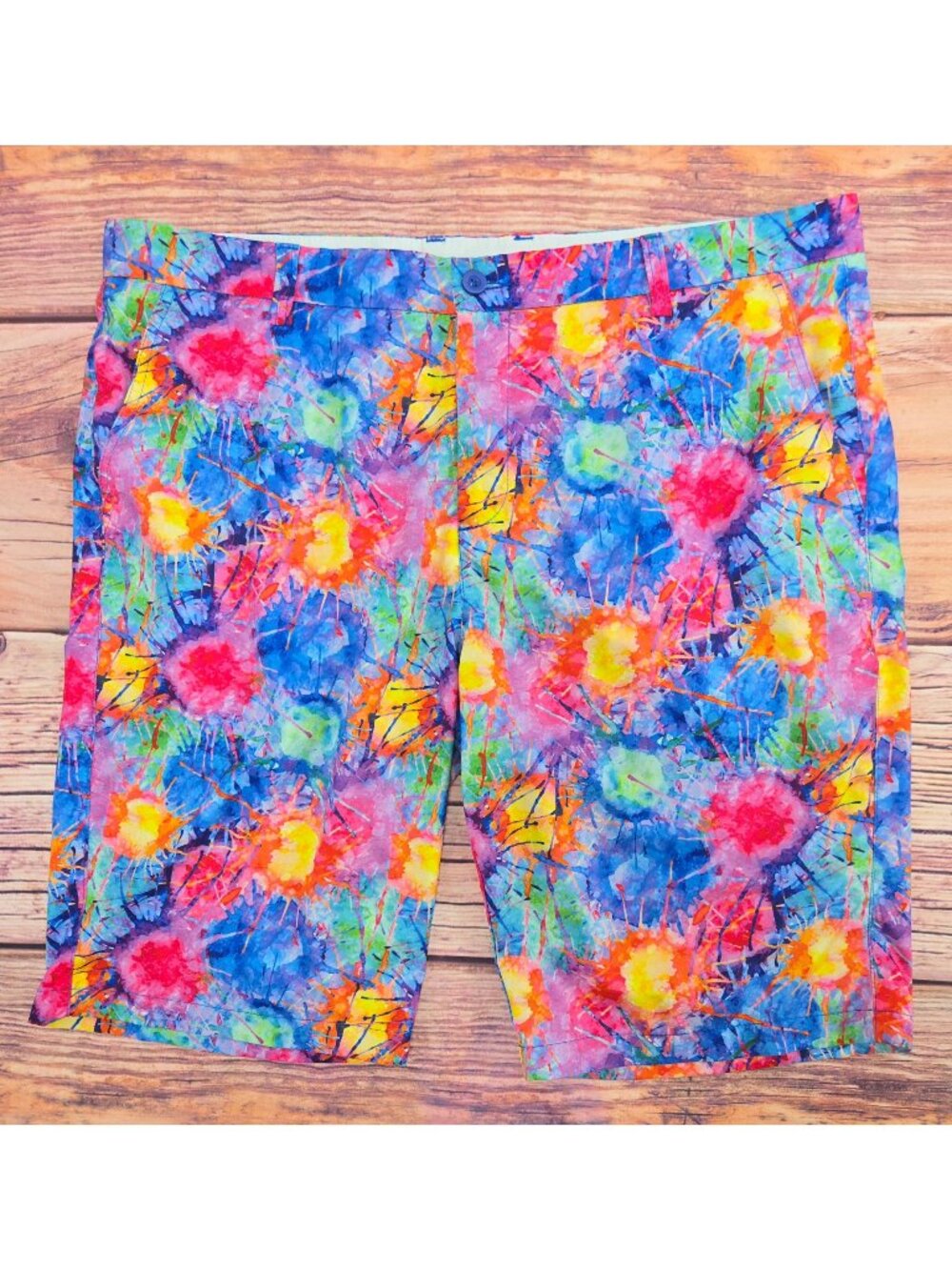 Hreski Vibrant Paint Splatter Pattern Shorts 38
